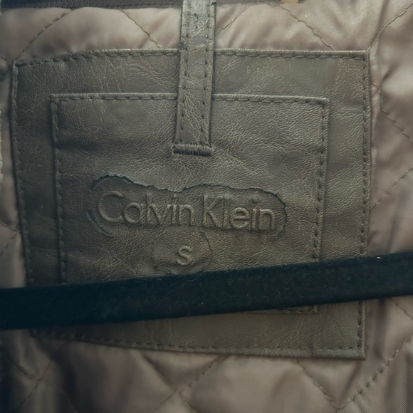 Calvin Klein brown leather jacket with hood - Picture 2 of 3